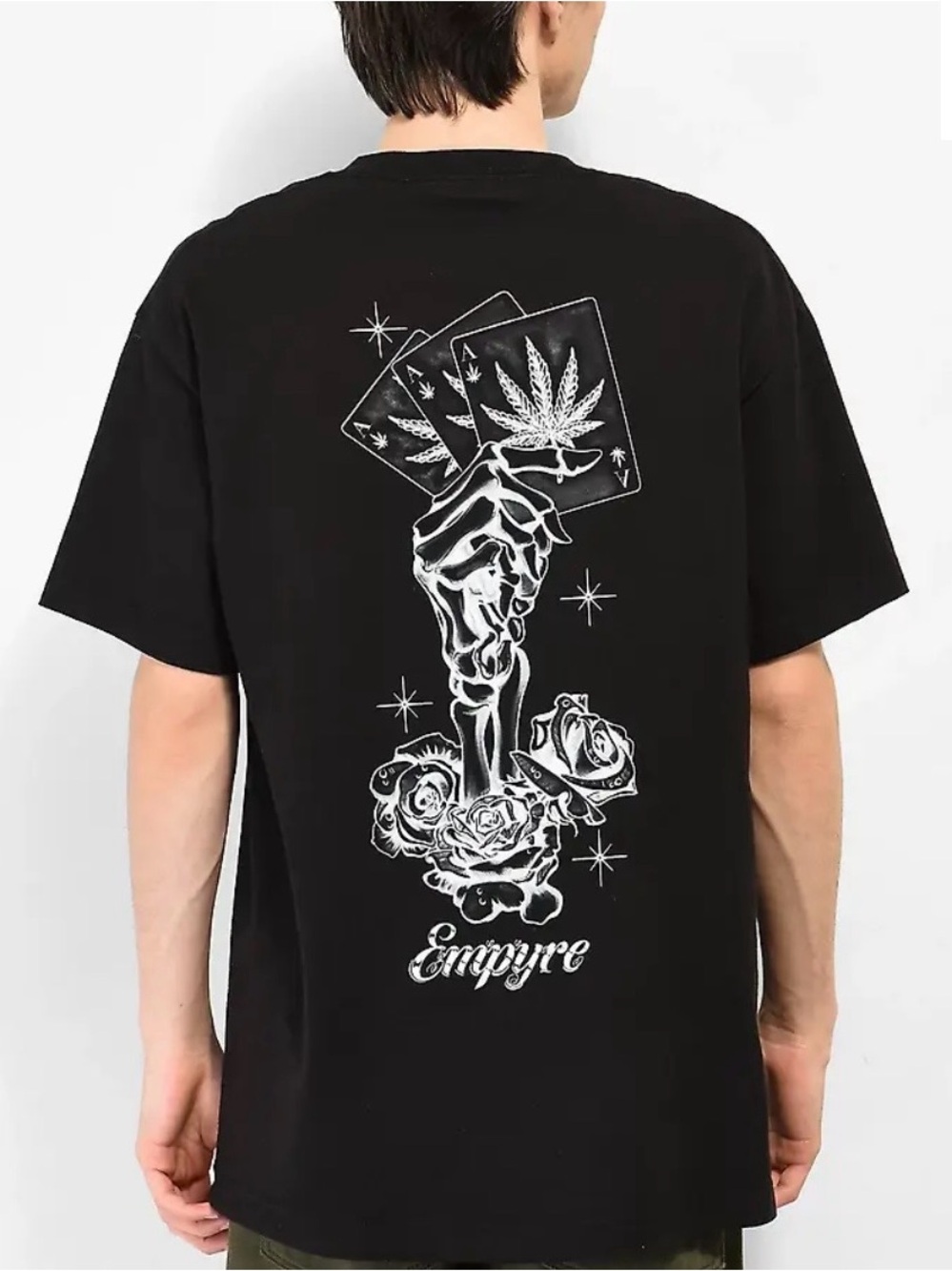 Empyre Men’s Ace Of Fades Black Graphic  Tee - Skeleton Hand & Cards Size L